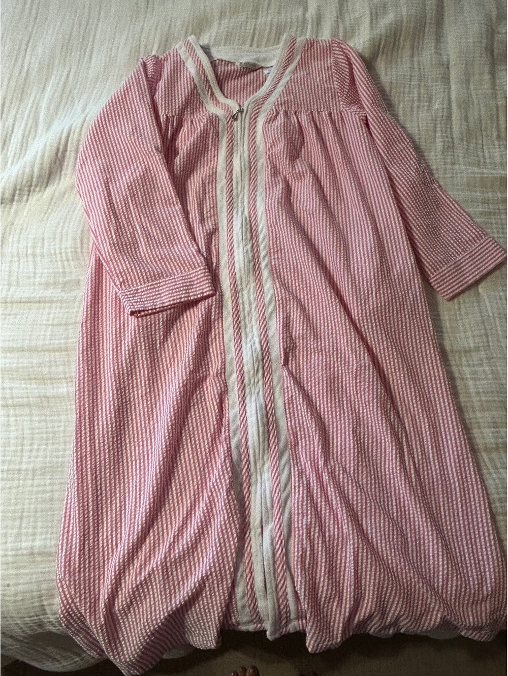 Kay Anna Pink Blossom Striped Seersucker Zipped Robe